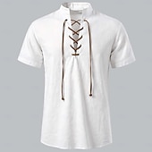  Médiéval Renaissance Chemise Manches courtes Pirate Viking Déguisement Homme Viking Pirate Halloween Carnaval Performance LARP Foire de la Renaissance Adulte Chemise Été