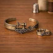 billiga Event &amp; Party Supplies-2 st vintage symaskinsmanschettarmband &amp;ringset, armband med måttband i antik brons, unika smycken som present till hantverkare, skräddare, quiltare