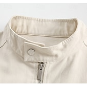 voordelige Casual Jassen-Heren Harrington-jas van 100% katoen, lichtgewicht, met ritssluiting, casual lente/herfstjas met opstaande kraag en borstzakken, zwart, marineblauw, ivoor