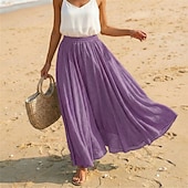 cheap Vacation Skirts-Women's Linen Blend Vacation Skirt Casual Maxi High Waist Skirts Holiday turmeric White Sky Blue Dark Green Summer