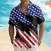cheap Patriotic 250 Shirts-Men's 4th of July U.S. 250th Anniversary American Flag Shirt Summer Shirt Button Up Shirt Short Sleeve Patriotic Outdoor Holiday Summer Spring Turndown 3D Print Front One Pocket Linen Like Shirt Blue