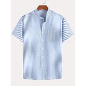 abordables Clásico-Hombre Camisa Camisa de lino Camisa de verano Camisa de playa Tiras verticales Casual Diario Azul Piscina Rosa Manga Corta Collar mandarín Verano Primavera Ropa