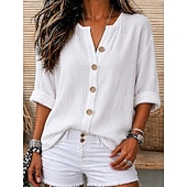  Mujer Camisas de algodón y lino Vacaciones Casual Blanco Amarillo Rosa Morado Azul claro Verano Primavera