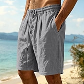abordables Vacances-Homme Shorts Shorts en Lin Shorts d'été Shorts de plage Cordon de serrage Taille Élastique Uni Confort Respirant Longueur Genou Quotidien Extérieur Fête Vacances Mode Noir Blanche Non Elastique