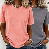  softfade™ camiseta de mujer 100% algodón camisa de algodón tops lavados vintage lavado ácido lavado vintage liso moda vintage elegante manga corta cuello redondo tops largos casual diario para salir rosa+naranja