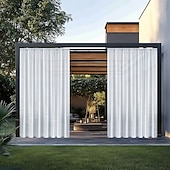 abordables Rideaux imperméables-Panneau de rideau imperméable d'extérieur bleu, rideau à œillets pour pergola, gazebo, porche, balcon, cabane de jardin, résistant aux intempéries