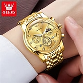 abordables Relojes de Cuarzo-Reloj automático de lujo para hombre Olevs, reloj mecánico esqueletizado con fase lunar, resistente al agua, luminoso, de acero inoxidable bicolor, relojes de vestir elegantes para negocios.