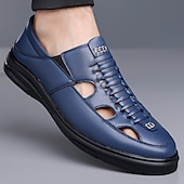 ieftine Sandale casual-Sandale bărbătești albastre, cu șireturi, casual, respirabile, cu vârful închis, confortabile, de vară, stil smart casual pentru bărbați, ideale pentru purtare zilnică, călătorii în vacanță