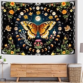 voordelige Wandtapijten-Boho mandala wandtapijt met halve maan, sterrenhemel en bloemen, wanddecoratie in verbrand oranje, hippie-psychedelische stijl, grote stoffen poster voor slaapkamer, studentenkamer, woonkamer, yoga en