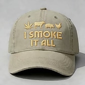お買い得  贈り物-「I smoke it all」刺繍入りキャップ、お父さんへの面白いヴィンテージベースボールハットギフト、葉、牛、豚、鶏の刺繍入り、調節可能なダッドハットライフスタイルステートメントキャップ（男性用・女性用）