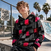 cheap Boy's 3D Vision &amp; Geometry-Boys' 3D Graphic Geometric Hoodie Pullover Long Sleeve 3D Print Summer Spring Sports Fashion Streetwear Kids 4-12 Years Hooded Casual Daily Outdoor Regular Fit