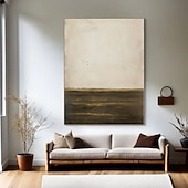 cheap Abstract Paintings-Minimalist Calming Landscape Painting On Canvas Large Contemporary Monochromatic Artwork Vertical Wall Decor Brown Beige Canvas Art