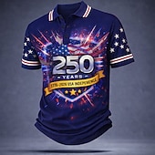 economico Polo Patriottico 250-4 luglio 2026 250° Per uomo Bandiera Americana Polo Manica Corta Magliette polo Camicie con Colletto Casual All'aperto Athleisure Bottoni Primavera &amp; Estate Blu Rosso Grigio