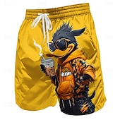  Herren Lustig Ente Comic-Tiere Badehosen Badeanzüge Badeshorts Boardshorts Mittlere Taille Hawaiianisch Streetwear Strand Seitentaschen Netzfutter Elastischer Kordelzug in der Taille Designer