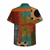 voordelige Bovenkanten-Retro Vintage Hippie 1970s Shirt Short Sleeves Hippie Patchwork Fancy Dress Men's Music Festival Party Daily Wear Adults' Shirt Spring &amp; Summer