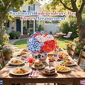 お買い得  造花-7月4日の飾り付け用、赤、白、青の愛国的な花のアレンジメント、フェイクシルク、UV耐性、メモリアルデー、庭、ポーチ、家の装飾用、デイジーの造花20束