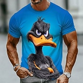  Maglietta da uomo con stampa grafica di un'anatra nera arrabbiata e scontrosa con un atteggiamento sarcastico e divertente, girocollo, maniche corte, streetwear casual, regalo di compleanno per papà,