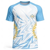  Camiseta de futebol masculina estilo argentino com estampa geométrica em degradê azul e branco, manga curta, proteção solar UPF 50, tecido de malha respirável de secagem rápida, modelo 2026, ideal
