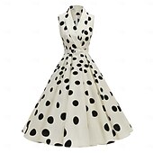 preiswerte Kleider-1950er Retro Vintage Rockabilly Midlänge Kleid Swing-Kleid Ausgestelltes Kleid Kurze Ärmel Einfarbig Tupfen Tailliert und ausgestellt Schaukel V Ausschnitt Kostüm Damen Lässig Party Alltagskleidung