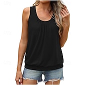 economico Serbatoio Semplice-Per donna Canotta Maglietta senza maniche Maglietta Arricciato Tinta unica Elegante Classico Casual Senza Maniche Girocollo Top Regolari Quotidiano Uscire Weekend Blu Nero Verde militare Azzurro cielo