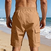 cheap Holiday-Men's Cotton Linen Shorts Shorts Summer Shorts Beach Shorts Drawstring Pocket Elastic Waist Plain Comfort Breathable Knee Length Outdoor Beach Vacation Vacation Fashion Black White Inelastic