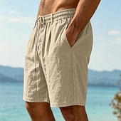 abordables Vacances-Homme Shorts Shorts en Lin Shorts d'été Shorts de plage Cordon de serrage Taille Élastique Uni Confort Respirant Longueur Genou Quotidien Extérieur Fête Vacances Mode Noir Blanche Non Elastique