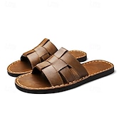 cheap Vacation Sandals-Men's Brown Slide Sandals Open-Toe Casual Summer Slippers Lightweight Comfort Beach Footwear for Vacation, Travel, Resort Wear and Everyday Warm Weather Use