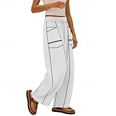 abordables Fondos-Mujer Pantalones de lino y algodón Pantalones Pantalones casuales Pantalones de verano Vacaciones Moda Ropa de calle Longitud total Alta cintura Retazos Bolsillo Cintura elástica Comodidad Cómodo