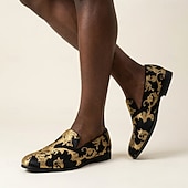 ieftine Mocasini-Mocasini bărbătești negri, aurii, în stil baroc, pantofi eleganti, brodați, încălțăminte formală de lux pentru nunți, banchete, petreceri, baluri de absolvire, spectacole și ținute de seară statement
