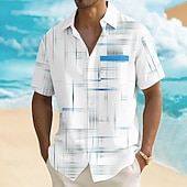 economico Geometrica-Per uomo Geometrico Sfumatura Linea Camicia Camicia Estiva Camicia con Bottoni Manica Corta Business Casual Quotidiano Lavoro Ferie Estate Primavera Collo ripiegato Stampa 3D Una tasca anteriore