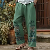 economico Pantaloni casual stampati da uomo-Per uomo Motivo Geometrico Etnico Pantaloni Pantaloni casual Pantaloni Larghi Misura del girovita medio Vintage Retrò Casa All'aperto Vacanza Coulisse elastica in vita Pantaloni tipo lino con tasche