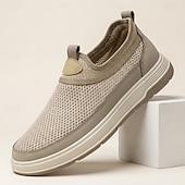 Χαμηλού Κόστους Slip-On Καθημερινά Παπούτσια-Ανδρικά μπεζ, αναπνεύσιμα, mesh slip-on casual sneakers, ελαφριά και άνετα παπούτσια για περπάτημα, για καθημερινή χρήση, ταξίδια, μετακινήσεις, καλοκαιρινή αναψυχή και smart casual στυλ.