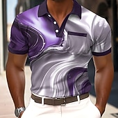 cheap Men's Geometric Polo-Men's Marble Polo Shirts Short Sleeve Polo Shirts Collared Shirts Business Casual Outdoor Athleisure Daily Wear 3D Print Buttons Summer Spring Blue Purple Green