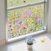 preiswerte Wand-Sticker-2 Sets bunte Fensteraufkleber mit Blumenstraußmotiv, abnehmbare Blumen-Fensteraufkleber für Glas, doppelseitig, individuell zuschneidbar für Zuhause &amp;Bürogestaltung