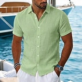  Per uomo Camicia Camicia di lino Camicia Estiva Camicia da Spiaggia Camicia hawaiana estiva Tinta unica Casuale Quotidiano Nero Bianco Verde chiaro Rosa Manica Corta Colletto Primavera & Estate Estate