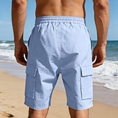 cheap Holiday-Men's Cotton Linen Shorts Shorts Summer Shorts Beach Shorts Drawstring Pocket Elastic Waist Plain Comfort Breathable Knee Length Outdoor Beach Vacation Vacation Fashion Black White Inelastic