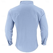 baratos Clássico-Homens Camisa Social Camisa de linho camisa de verão camisa de praia Tecido Casual Férias Preto Branco Rosa Azul Marinha Manga Longa Faixa Verão Primavera Roupa Bolsos