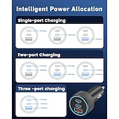 billiga Billaddare-USB-C billaddare snabbladdning, 3-portars (dubbel PD USB-C) &amp;QC 3.0 USB-A) biladapter för iPhone 17 16 15 Pro Max Plus, Samsung Galaxy S26 S25 S24 Ultra Plus, iPad, Pixel, med blå LED-ljusring