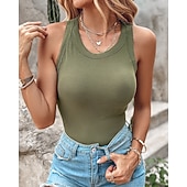  Dames Singlet Effen Modieus Stijlvol Casual Mouwloos Strakke ronde hals Normale tops Dagelijks Uitgaan Weekend Zwart Wit Geel Bruin Groen Zomer Lente