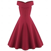 ieftine Rochii-1950 Retro / vintage Miezul zilei Rochii Rochie leagăn Rochie Flare Fără mâneci De pe umăr Culoare solidă Mulată Costume de fancy Pentru femei Mascaradă Petrecere cu cocktail Petrecere ceai Adulți