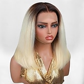 cheap Human Hair Lace Front Wigs-T4/613# Colors Front Lace Human Hair Wig Short BOBO Straight Hair Lace Wig 180% Density For Women