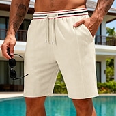 cheap Casual Shorts-Men's Waffle Shorts Shorts Summer Shorts Beach Shorts Casual Shorts Drawstring Pocket Elastic Waist Striped Comfort Breathable Knee Length Outdoor Beach Vacation Vacation Fashion Black White