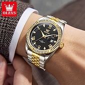 voordelige Quartz Watches-OLEVS Mens Luxury Watch Classic Green Face Two Tone Silver Gold Stainless Steel Waterproof Quartz Wristwatch with Date Luminous Hands Business Dress Fashion Watches for Men Gifts