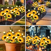  Lot de 4 lampes solaires LED tournesol étanches pour jardin, à piquer, idéales pour décorer allées, pelouses, terrasses et autres espaces extérieurs. Parfaites pour les fêtes, les anniversaires et