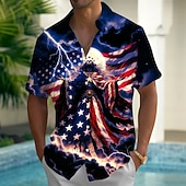  Homens 4 de julho - 250º aniversário dos EUA deusa Bandeira americana Camisa Social camisa de verão camisa de botão Manga Curta Patriótico Ao ar livre Feriado Verão Primavera Aberto para a Lateral