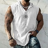 preiswerte Camisetas tropicales de vacaciones-Herrenweste mit geometrischem, maritimem Palmen-, Sonnen- und Segelbootmuster im Boho-Stil, ärmellos, mit Kapuze, aus Baumwoll-Leinen-Mischgewebe, ausgefranstem Saum, lockerer Passform, ideal für