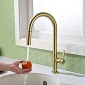 Недорогие Смесители для кухни-Кухонный смеситель с выдвижным распылителем, однорычажный смеситель с высоким изливом для мойки, прочная латунная конструкция, двухфункциональная распылительная головка, простая установка.