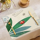 Χαμηλού Κόστους Placemats &amp; Coasters &amp; Trivets-Σουπλά τραπεζαρίας από ύφασμα με λουλούδια και πεταλούδα τεσσάρων εποχών, υφασμένο ορθογώνιο τραπεζομάντιλο 100% πολυεστέρα, σχέδιο με λουλουδάτο μοτίβο λιβελούλας πεταλούδας, πλένεται στο πλυντήριο,