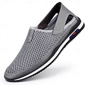 olcso Slip-On hétköznapi cipők-Férfi szürke hálós, bebújós, könnyű, lélegző, kényelmes, hétköznapi sétacipő férfiaknak, irodai alkalmi viseletre, vezetésre, utazásra, mindennapi viseletre és szabadidős kirándulásokra