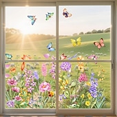 preiswerte Wand-Sticker-2 Sets bunte Fensteraufkleber mit Blumenstraußmotiv, abnehmbare Blumen-Fensteraufkleber für Glas, doppelseitig, individuell zuschneidbar für Zuhause &amp;Bürogestaltung